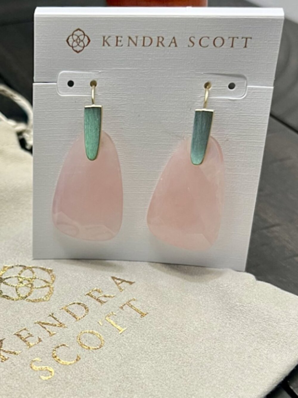 Kendra Scott Marty Drop Earrings – Gold & Rose Quartz | Like New